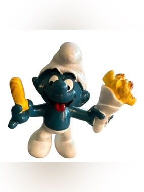 Smurfs 20131 French Fry Smurf Bag of Fries Vintage Figure PVC Toy 1980 Figurine